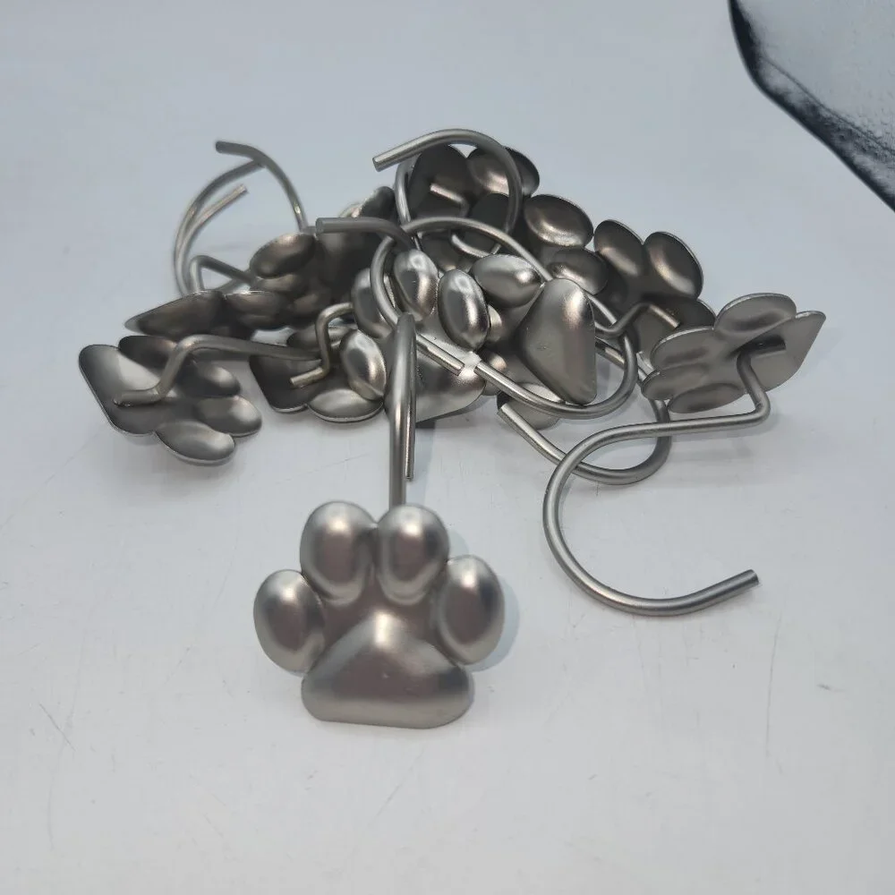 Paw Print Shower Hooks Brushed Nickle Set of 12